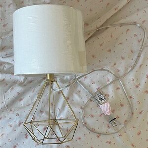 Gold Geometric Table Lamp with White Shade